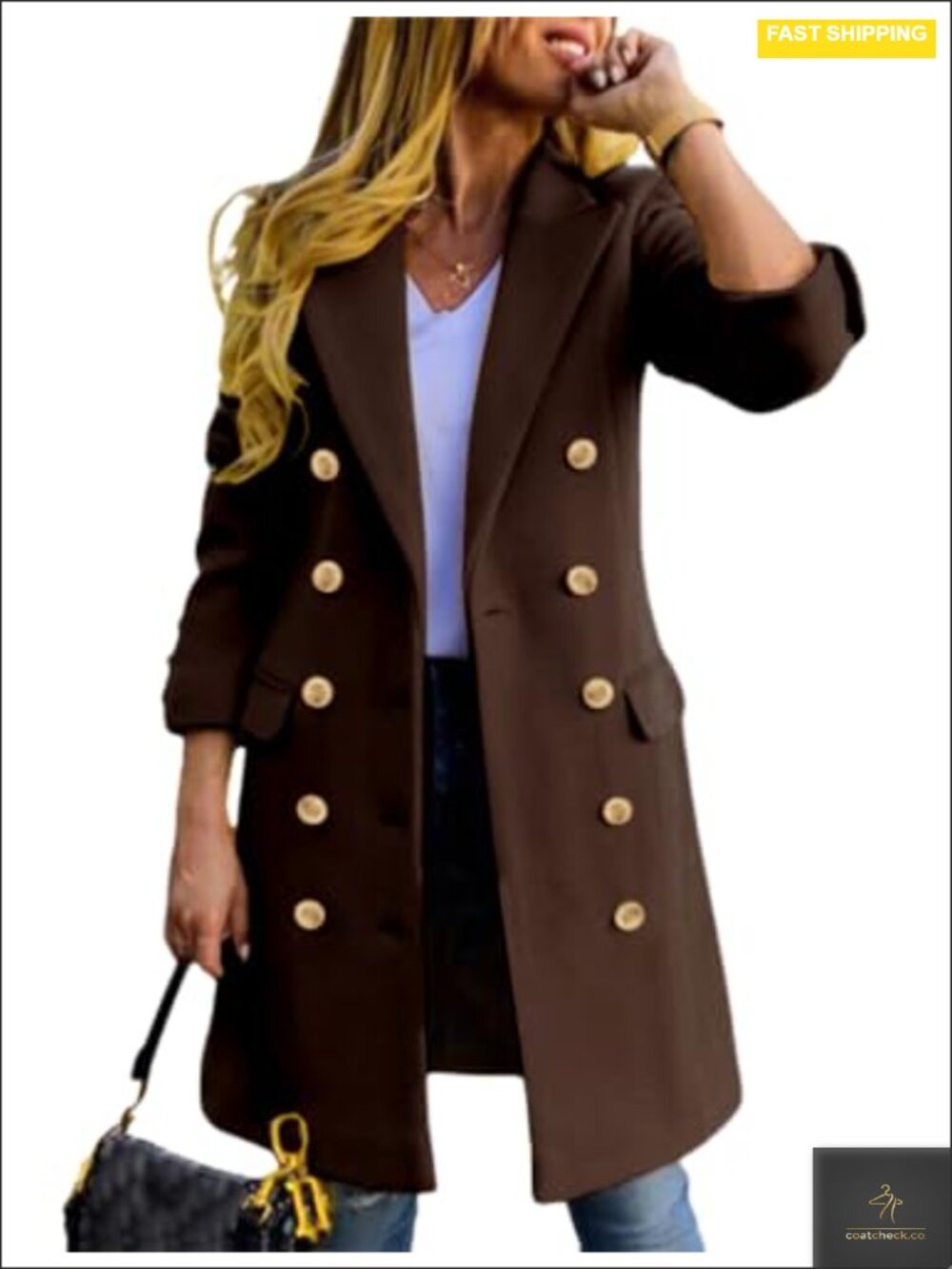 Womens Wool Blend Double Breasted Peacoat Long Sleeve Notch Lapel Knee Length